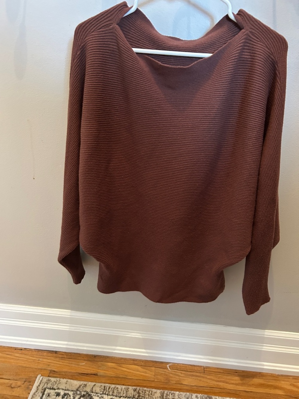 Amazon Women's Ribbed Scoop Neck Sweater in Chestnut Brown